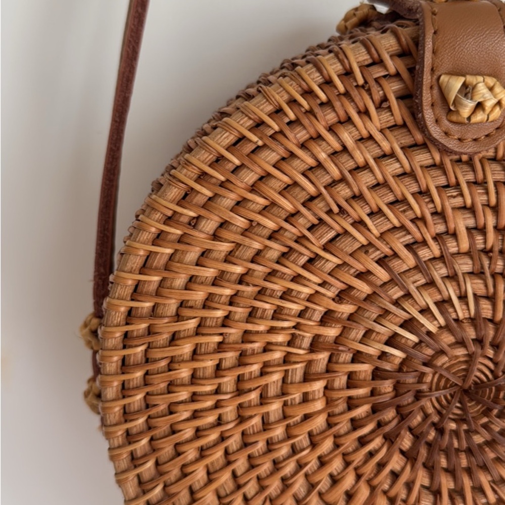 Brown Woven Rattan Crossbody Bag